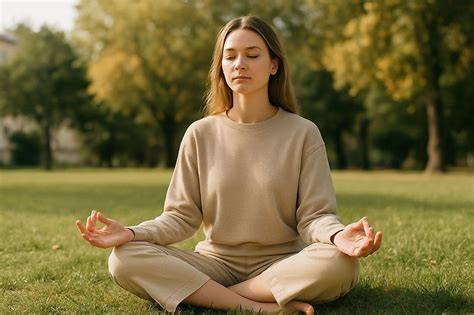 Persona in meditazione ascolta suoni ambientali