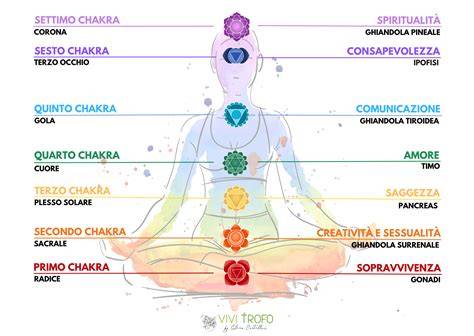 Schema riassuntivo dei sette chakra