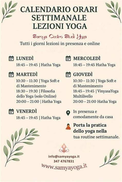 Calendario settimanale della pratica yoga